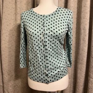 Aqua polka dot Talbots button-down cardigan
